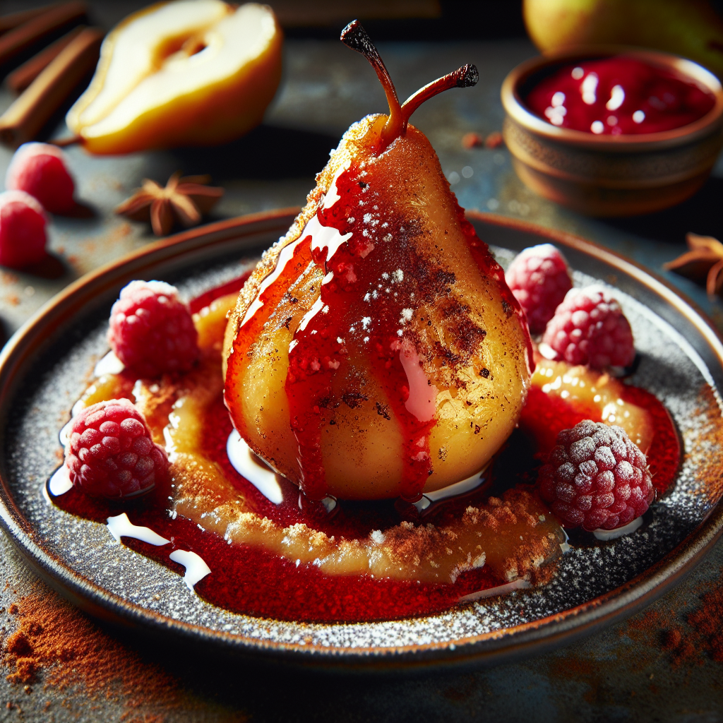 Baked Spiced Pears with Raspberry Sauce