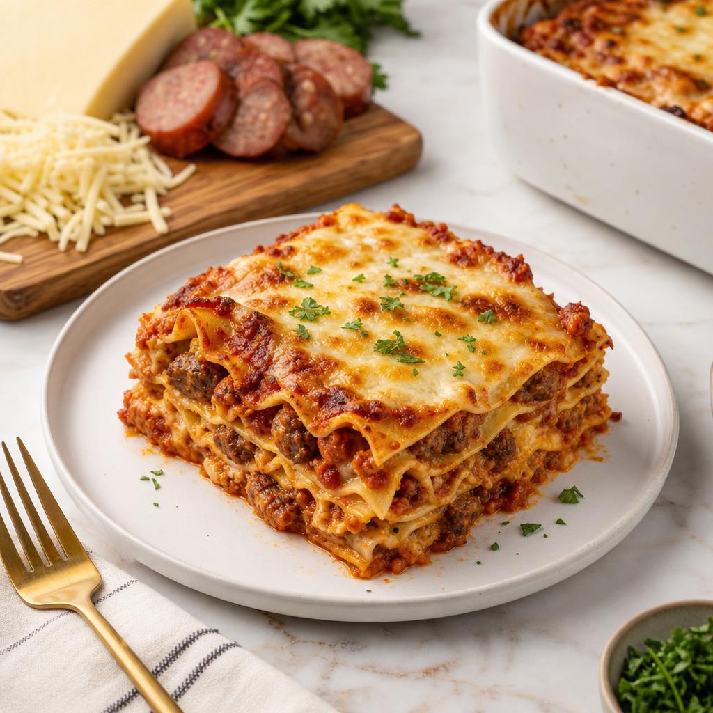 Smoked Cheese and Sausage Lasagna