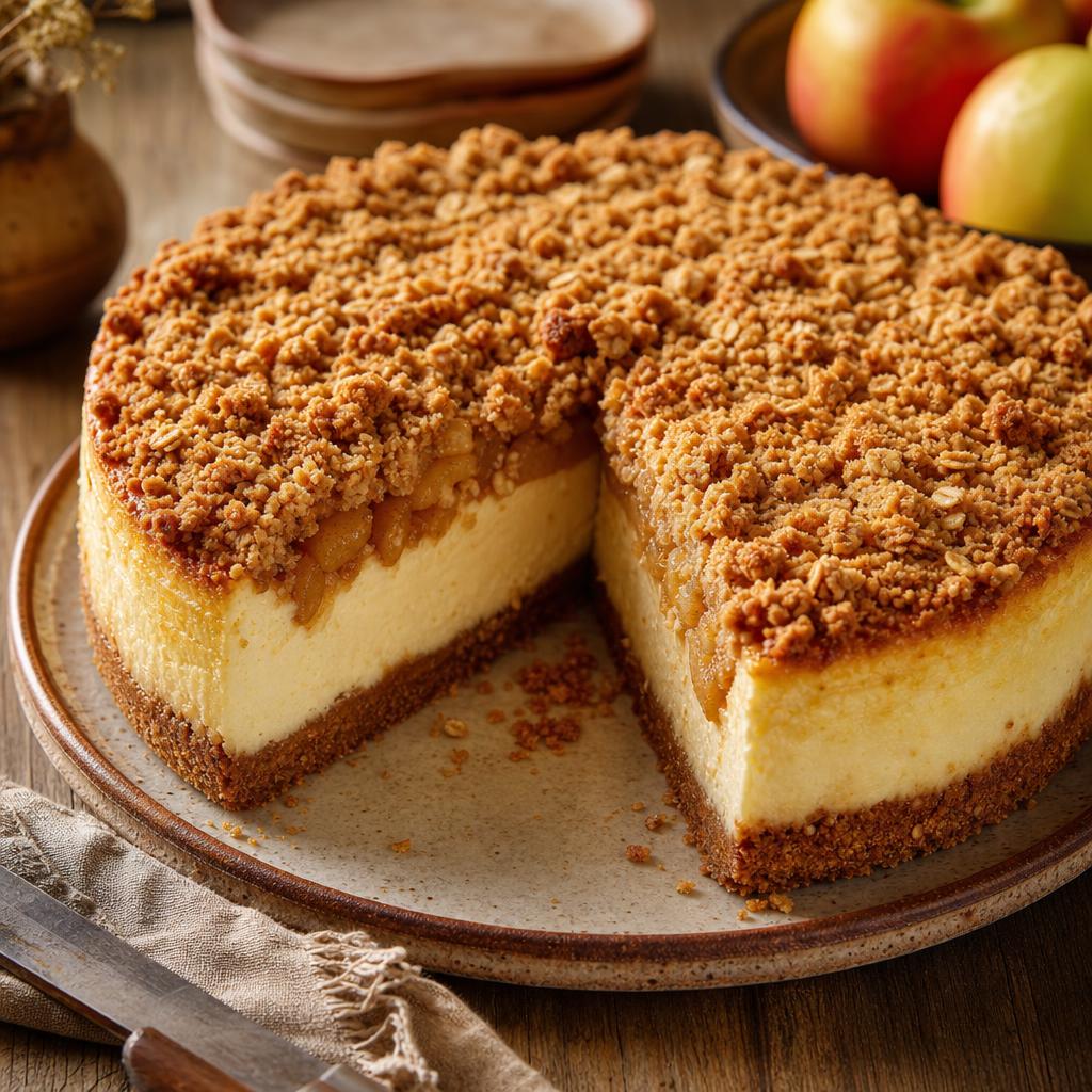 Apple Crumble Cheesecake with Graham Crust